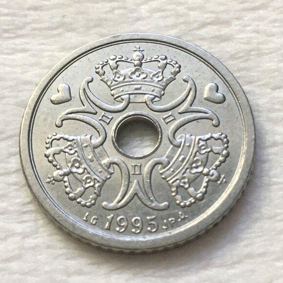 1995 Denmark 1 Krone Copper Nickel Coin Pendant Ready - Picture 2 of 4